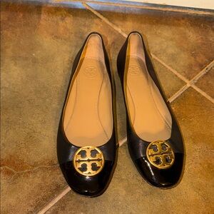 Tory Burch Black Flats with Gold Logo